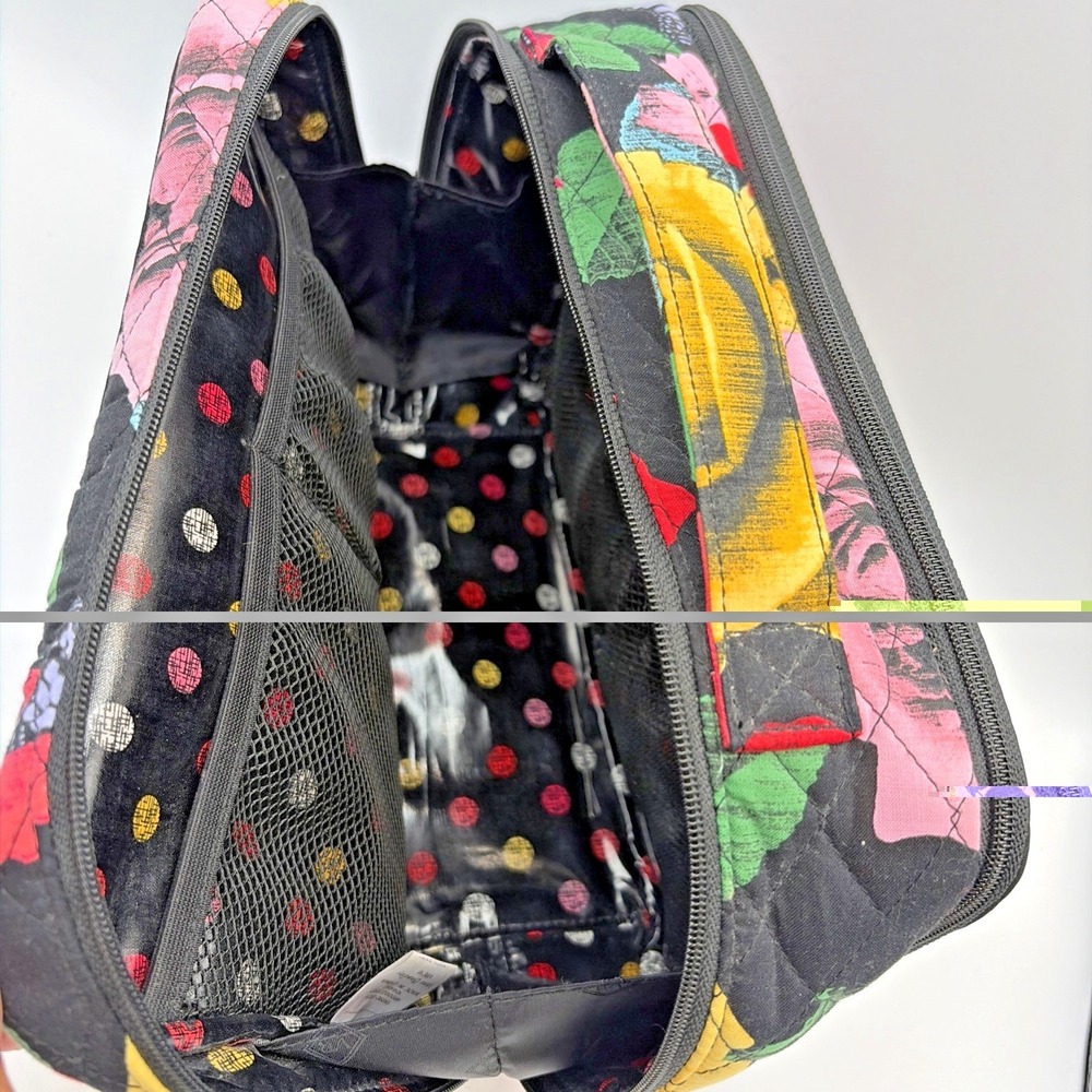 Vera Bradley Quilted Zip Top Brush Make Up Bag Havana Rose Black Floral Discont - Picture 5 of 12